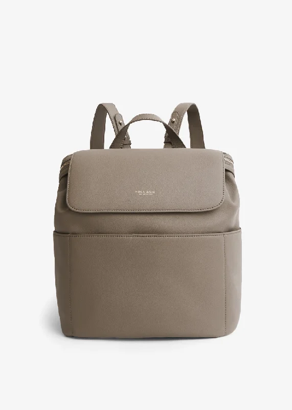 Retro canvas backpack with leather strap details -Kinney Midi Backpack (Vegan)