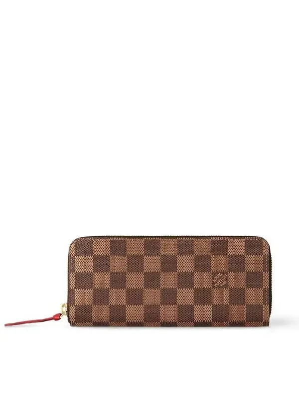 Clemence Damier Eben Canvas Long Wallet Cherry