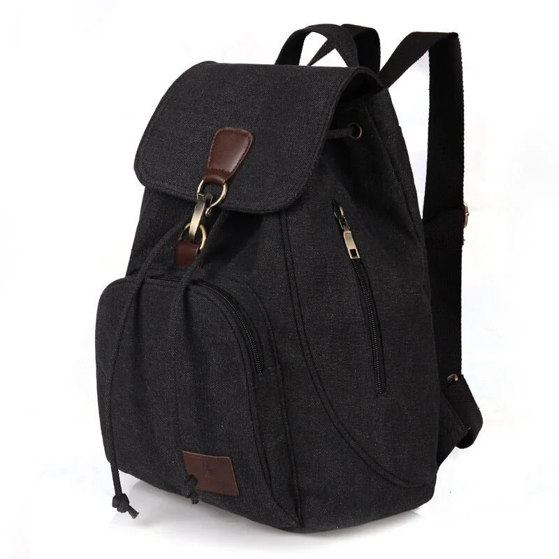 Stylish leather backpack for urban daily commuting -Canvas Solid Color Travel Backpack For Women