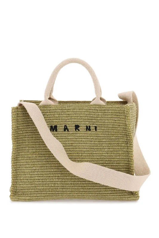 raffia-effect canvas small tote bag