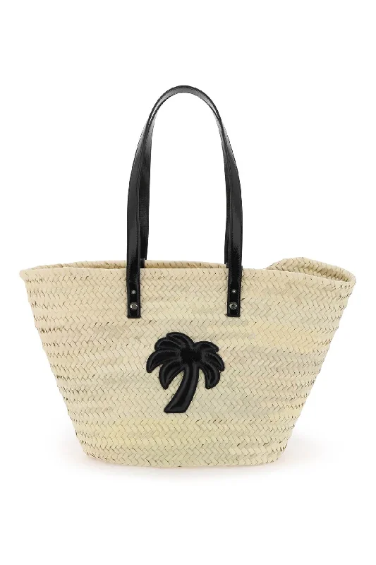 straw & patent leather tote bag