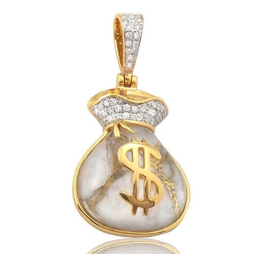 10K 0.35CTW DIAMOND AND GOLD QUARTZ MONEY BAG PENDANT