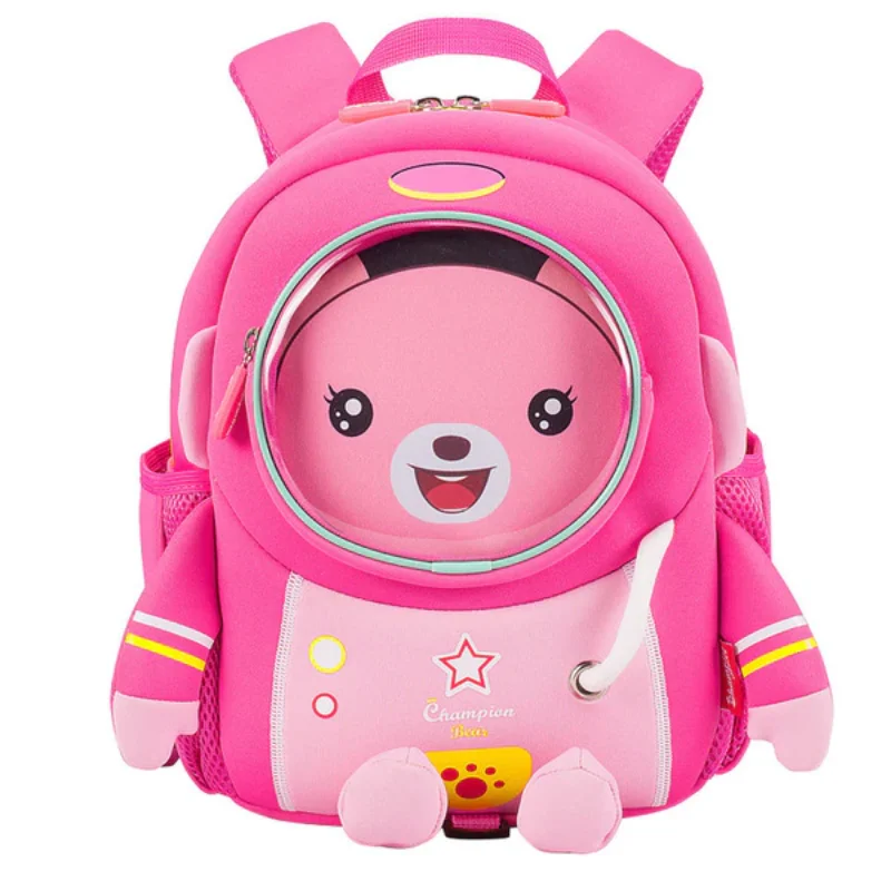 Compact backpack with side water bottle holders -3D Pink Space Robot  Bag Backpack For Kids Children