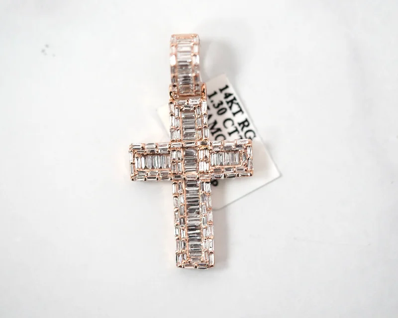 1.30 CT Baguette Cross 1.5in Rose Gold Cross