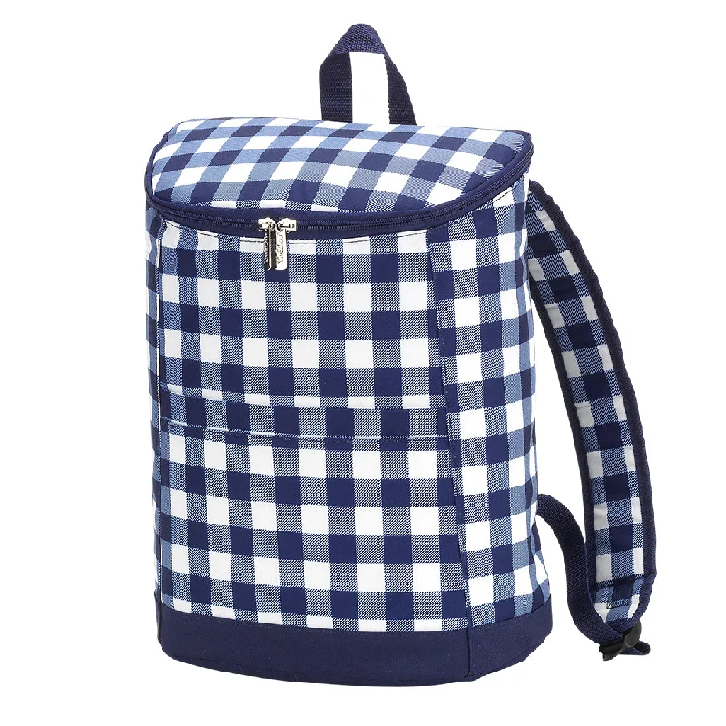 Fashionable leather backpack for weekend getaway chic -Navy Check Backpack Cooler