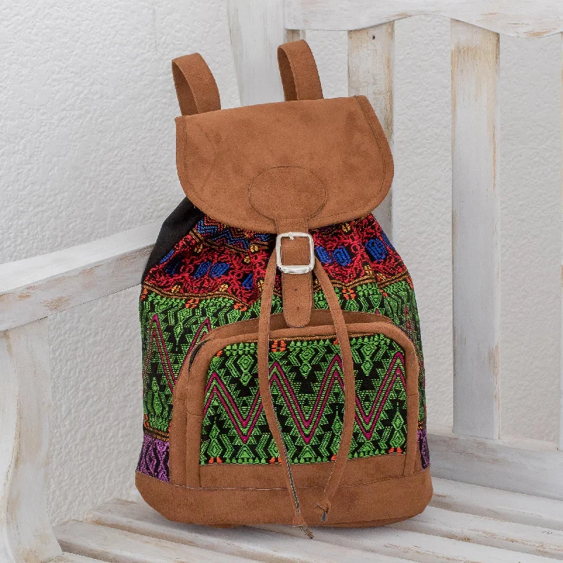 Durable travel backpack with multiple storage compartments -Multicolored Brilliance Vibrant Handwoven Cotton Backpack from Guatemala