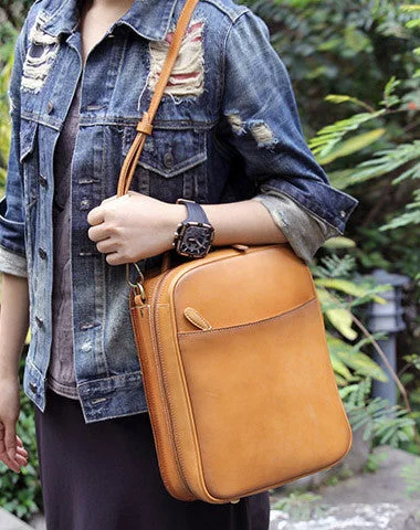 Vintage leather backpack for timeless explorer vibes -Handmade vintage womens leather messenger bag Backpack shoulder bag for women