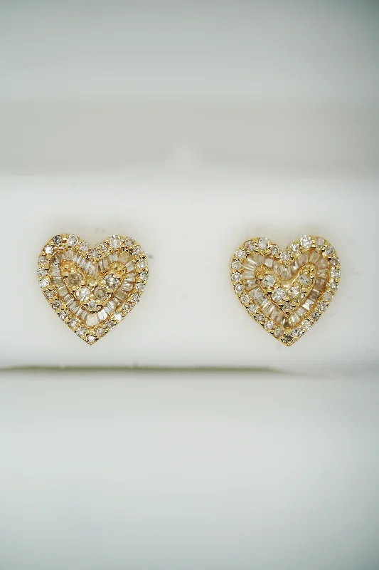 Heart Baguette yellow Gold Earrings