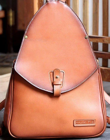 Budget-friendly backpack for thrifty adventure seekers -Handmade Leather backpack bag shoulder bag camel orange women leather purse