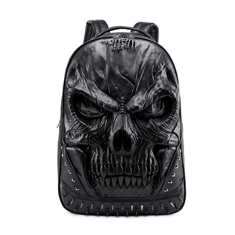 Breathable backpack for long-distance walking comfort -3D Skull Steam Punk Rivet Backpack 3 Colors