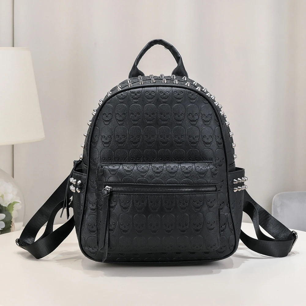 Fashionable leather backpack for weekend getaway chic -Goth Skull Studded Decor Backpack for Women