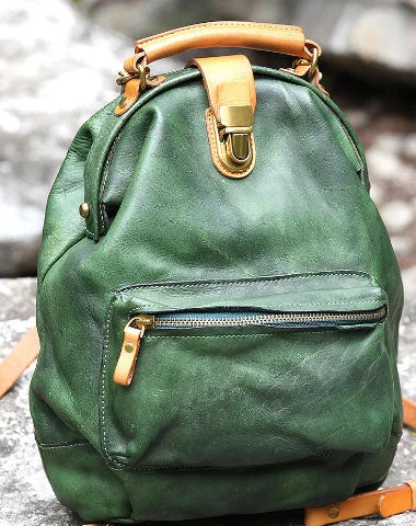 Expandable backpack for flexible storage capacity -Handmade Leather cute backpack bag shoulder bag green women leather purse