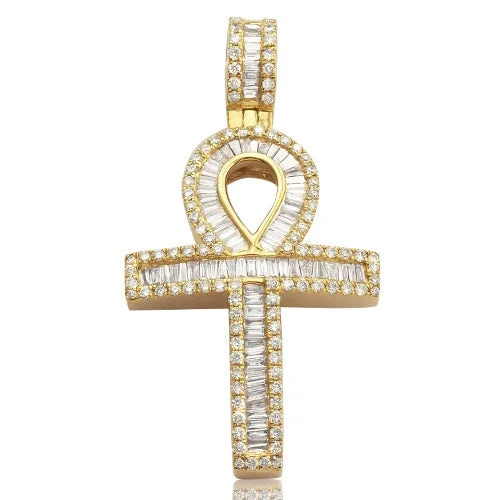 14K 1.40CTW DIAMOND BAGUETTE ANKH PENDANT