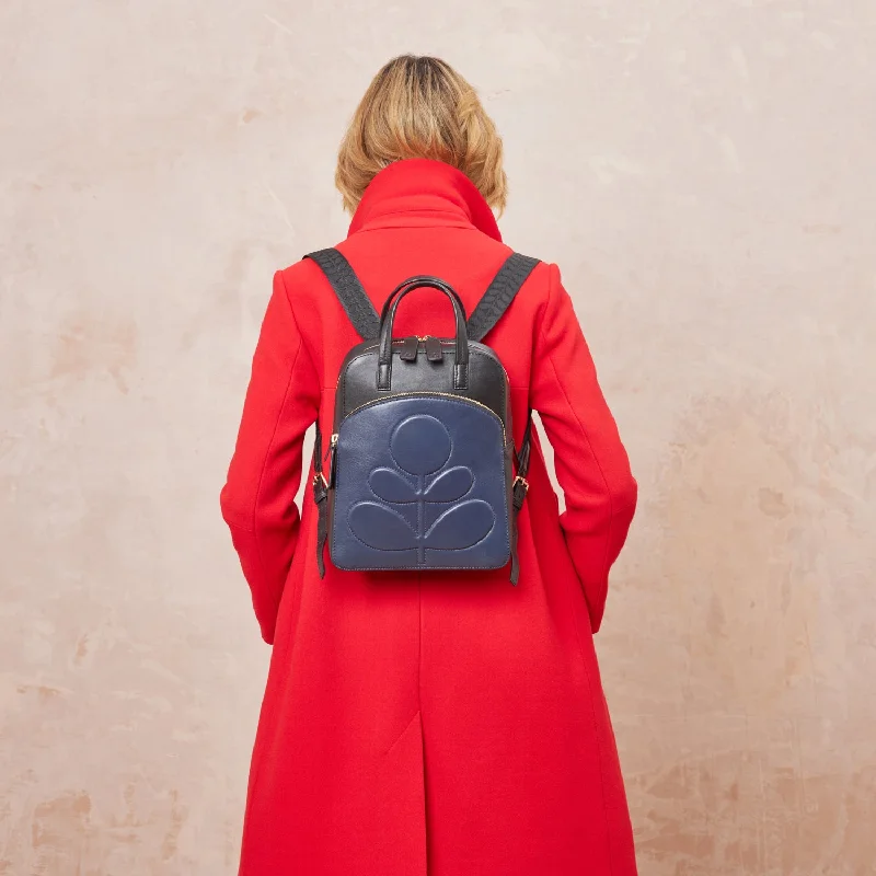 Small sling backpack for quick city errands -Emilia Petite Backpack - Embossed Stem Black