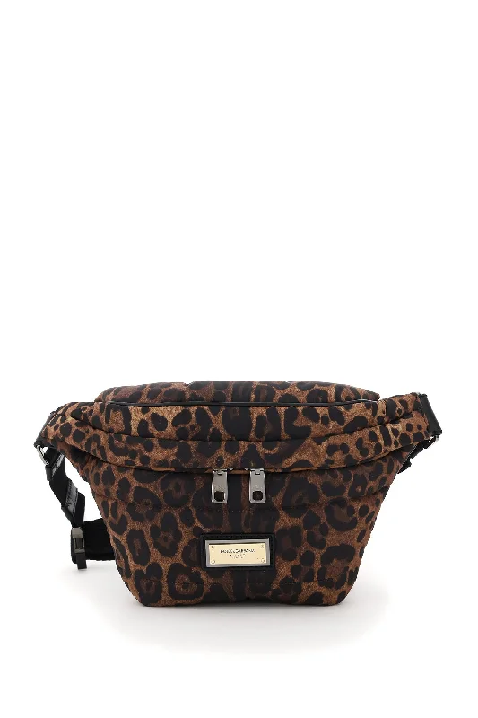 leopard-print nylon beltbag