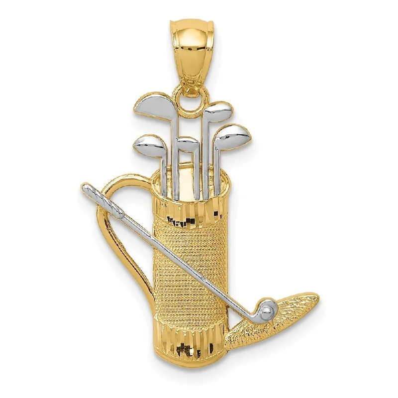 Diamond2Deal 14K Yellow Gold and Rhodium Plated Golf Bag Pendant (L- 28 mm, W- 19 mm)