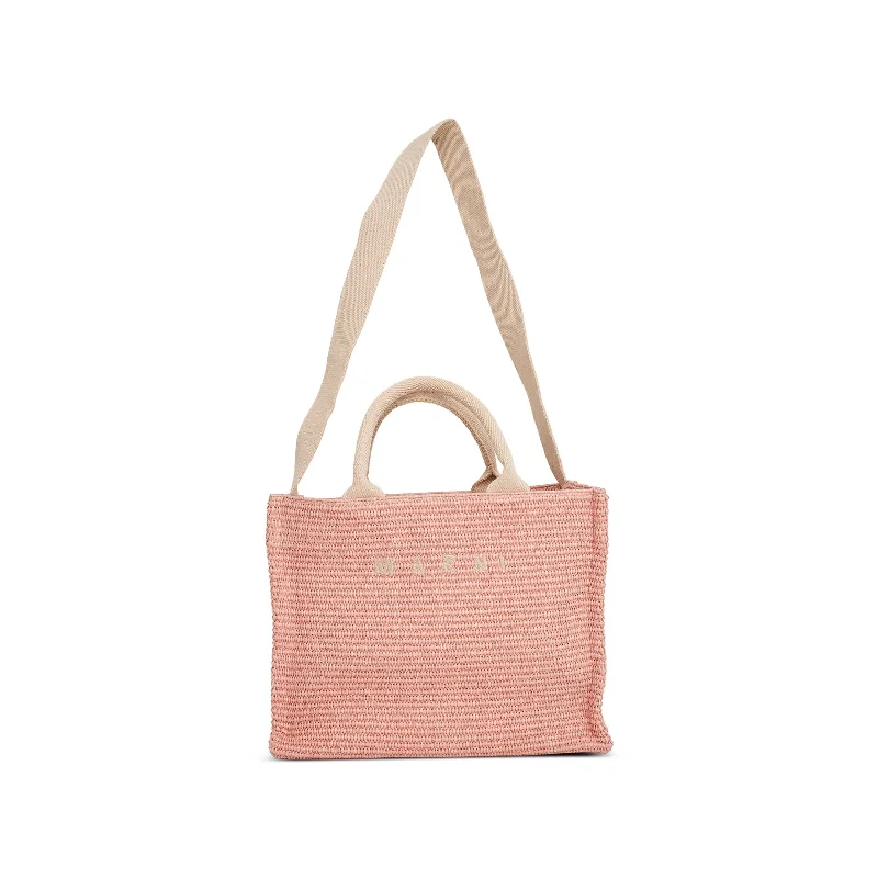 Bucket bags with zipper closures for secure and easy access to your items-Raffia Small Shopping Bag in Pink