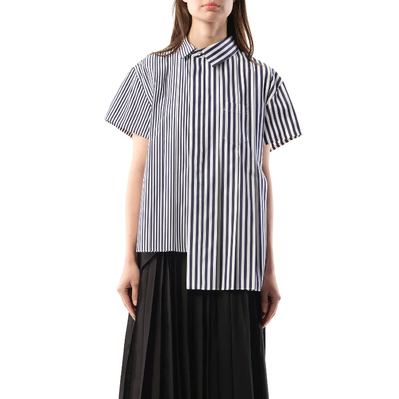 Best bucket bags for minimalist style with simple designs and clean lines-Asymmetric Cotton Poplin Shirt in Navy Stripe