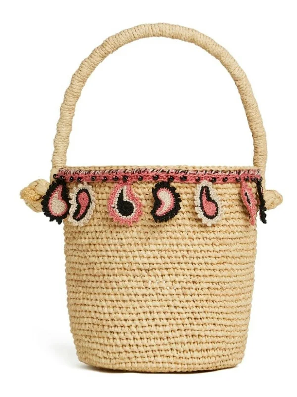 Best bucket bags with gold-tone finishes for an elegant and luxe appearance-PAISLEY RAFFIA BUCKET BAG