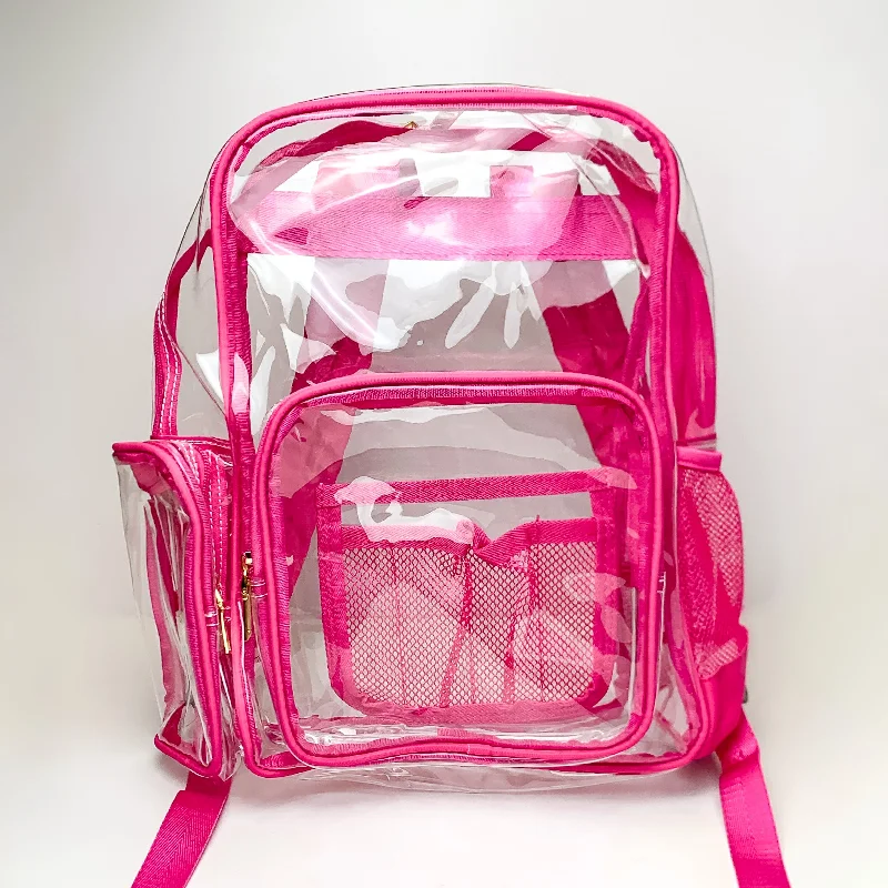 Durable polyester backpack for all-weather reliability -Clear Backpack in Fuchsia Pink