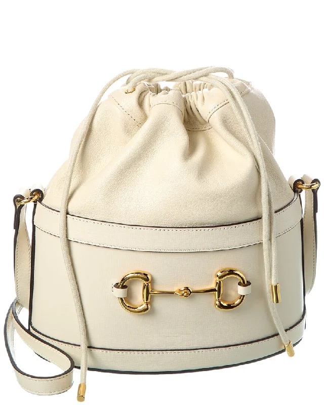 Bucket bags with embroidered patches for a trendy and street-style appeal-Gucci Horsebit 1955 Leather Bucket Bag (Authentic Pre-Owned)