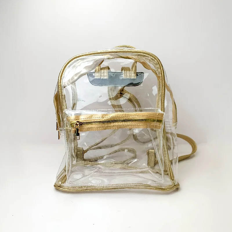 Fashion-forward backpack for bold street style -Small Clear Backpack in Gold