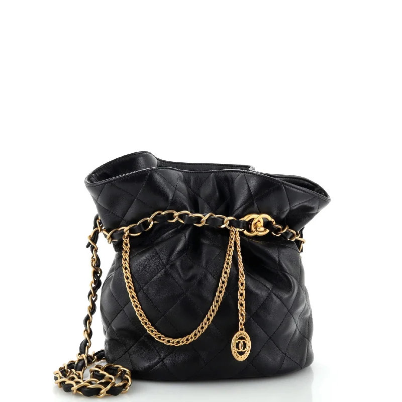 Bucket bags with multi-color designs for a bold and vibrant fashion statement-CC Turnlock Medallion Chain Bucket Bag Quilted Lambskin Small