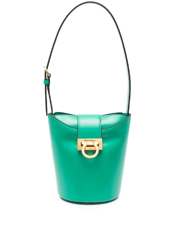 Bucket bags with patent leather finishes for a glossy, high-shine appearance-CALF LEATHER TRIFOLIO BUCKET BAG