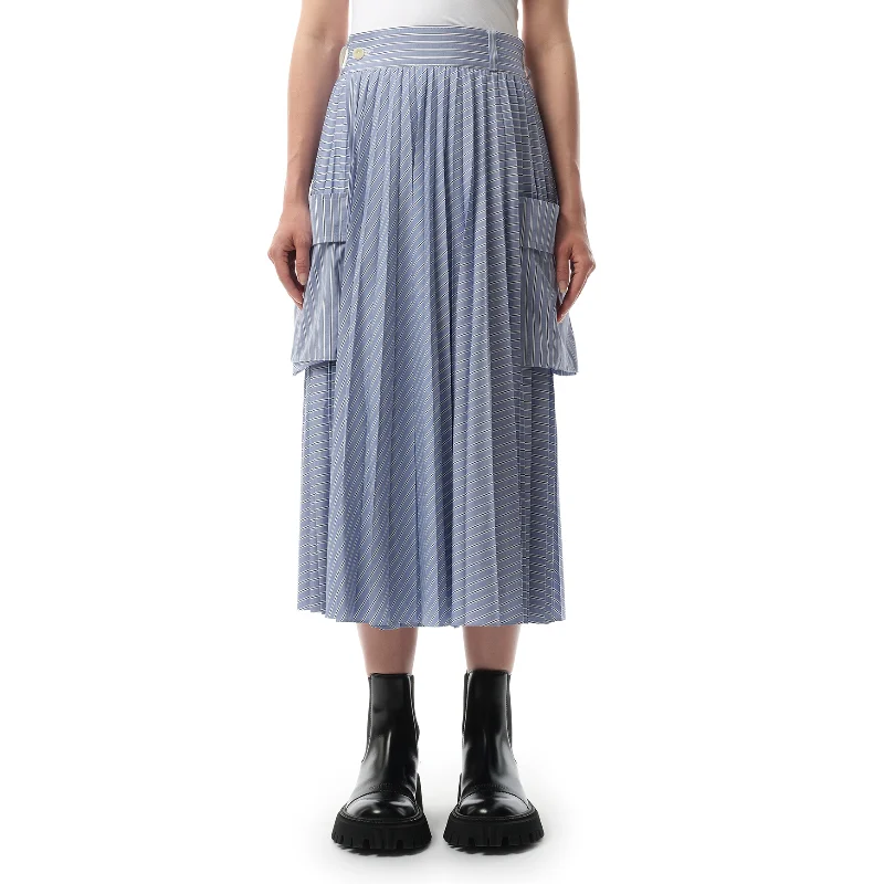 Bucket bags with braided leather straps for a stylish and textured appearance-Cotton Poplin Stripe Skirt in Light Blue