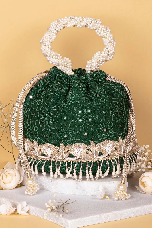 Bucket bags with floral lace details for a delicate and romantic accessory-Monroe Bucket Bag - Green