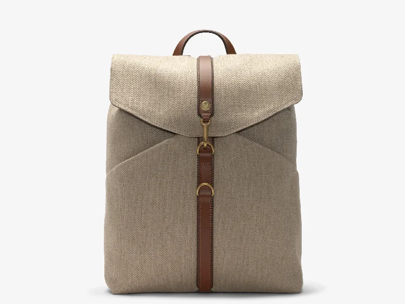 Fashionable canvas backpack for trendy college students -M/S Rucksack – Grand Herringbone/Cuoio