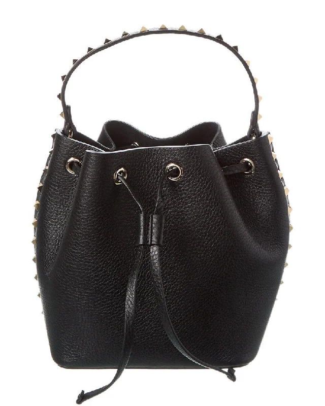 Bucket bags with casual designs for everyday use and easy styling with any outfit-Valentino Rockstud Grainy Leather Bucket Bag (Authentic Pre-Owned)