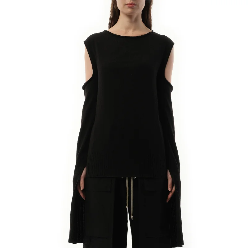 Bucket bags with chain straps for an elevated and trendy look-Cape Sleeve Knit Top in Black