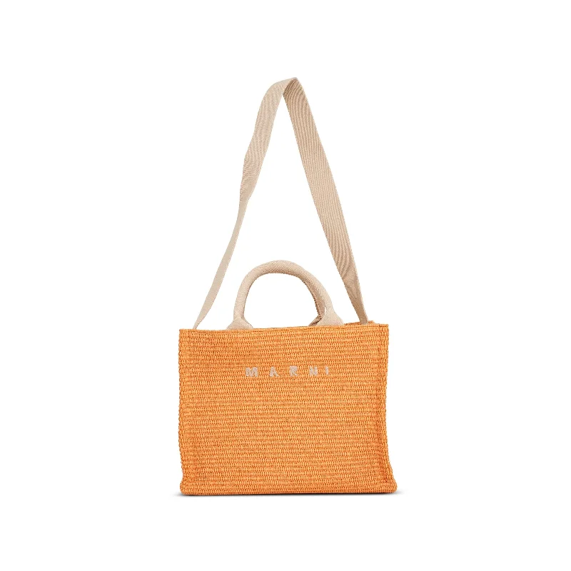 Best bucket bags for summer with straw materials for a beachy and casual vibe-Raffia Small Shopping Bag in Orange