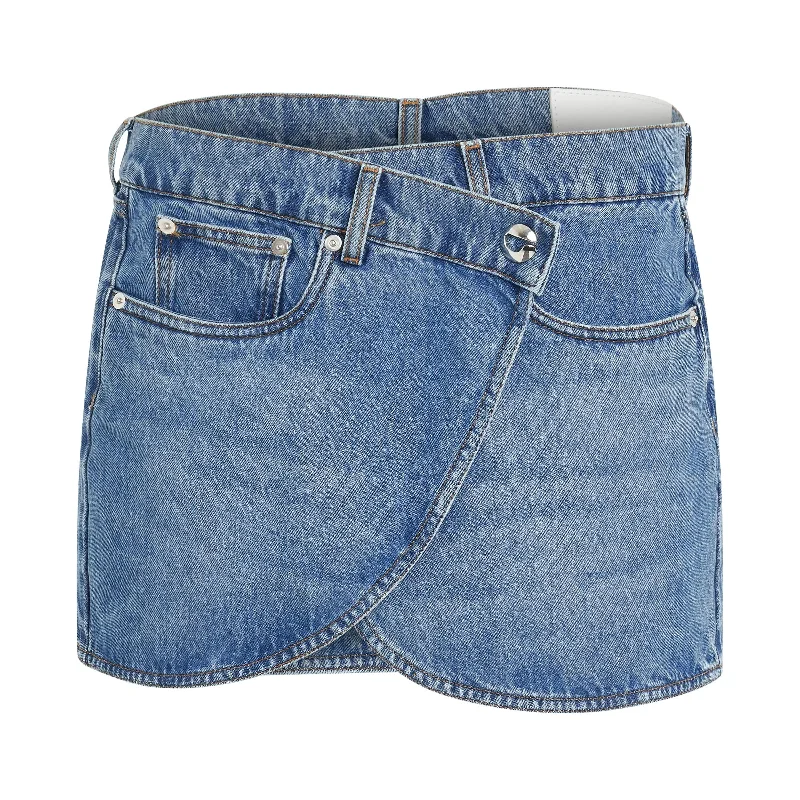 Best bucket bags with leather exterior and fabric lining for a durable and stylish option-Denim Mini Skirt in Washed Blue