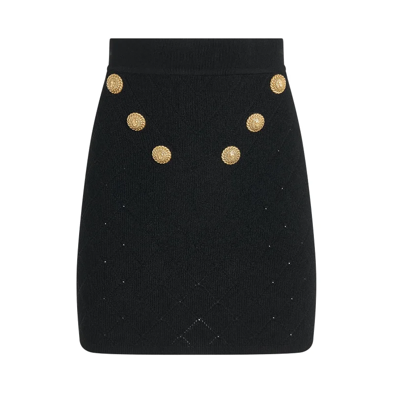 Bucket bags with metallic finishes for a glam and reflective statement piece-High Waisted 6 Button Knit Skirt in Black