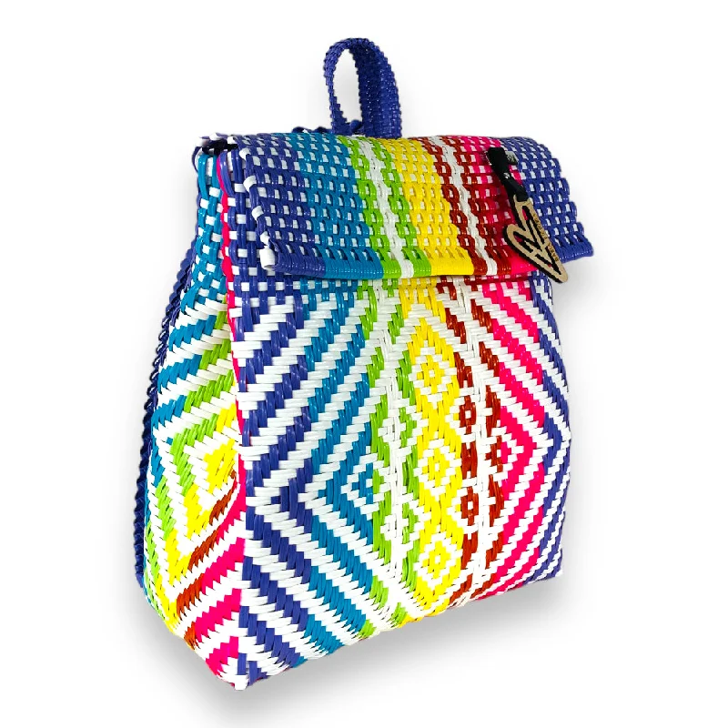 Foldable travel backpack for easy packing convenience -Maria Victoria | Tropical BK | Upcycled, Handwoven, Multicolor Backpack