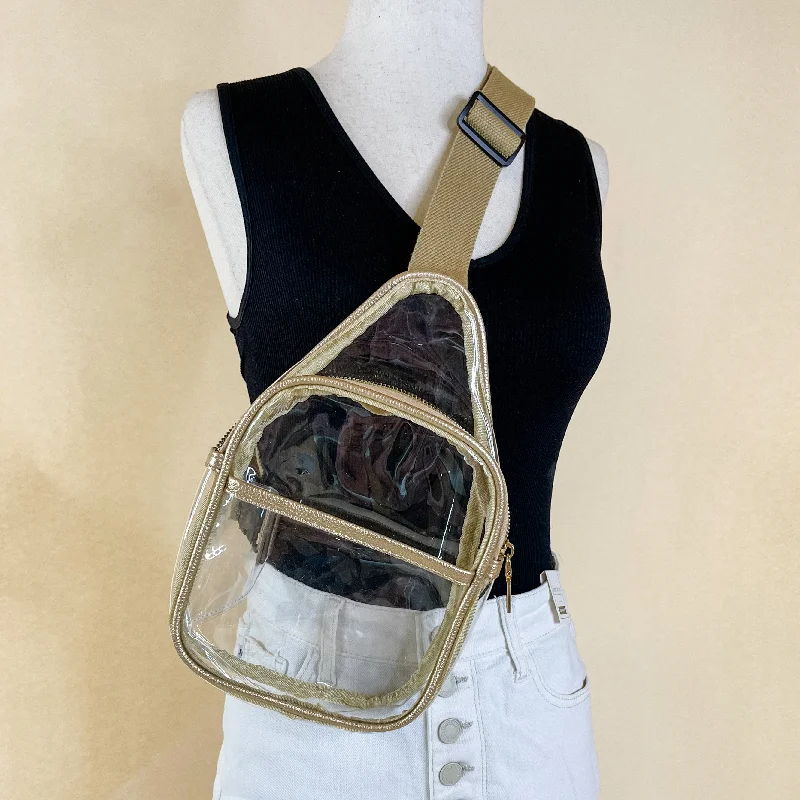 Anti-theft travel backpack with secret back pocket -Clear Sling Backpack with a Gold Outline