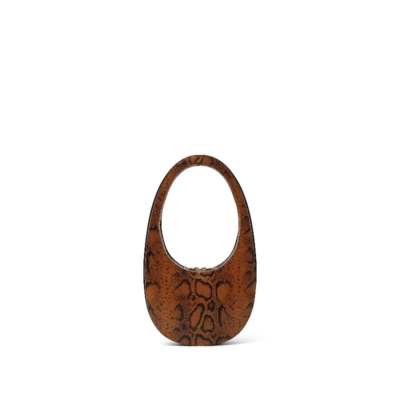 Bucket bags with bold, oversized clasps for an eye-catching accessory-Snake Print Swipe Bag in Brown