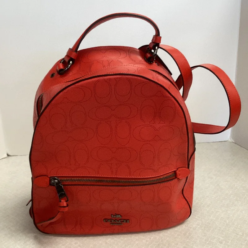 Bright orange backpack for outdoor visibility needs -Backpack Designer By Coach, Size: Medium