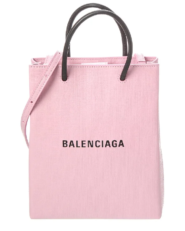 Handle bags with neutral tones for versatility -Balenciaga Logo-Print Leather Tote