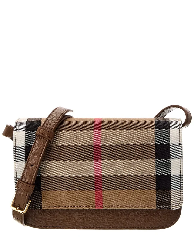 Designer handle bags with luxury logo detailing -Burberry Check Canvas & Leather Shoulder Bag