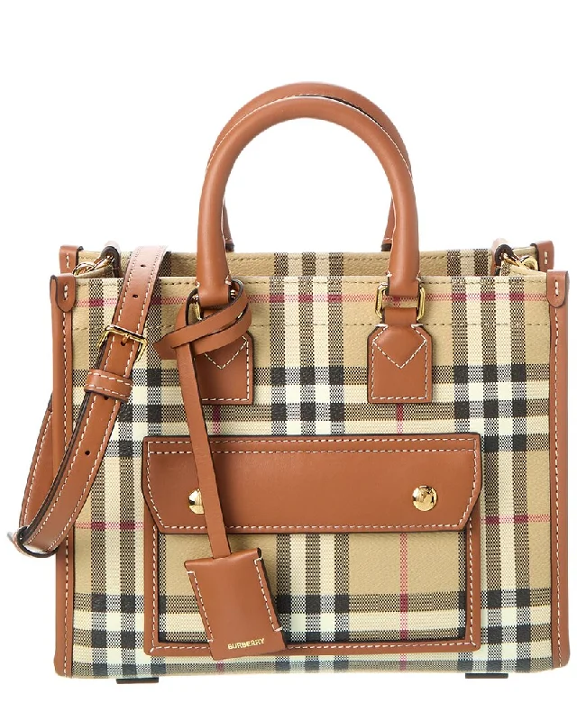 Handle bags with retro logos for charm -Burberry Freya Mini Check E-Canvas & Leather Tote