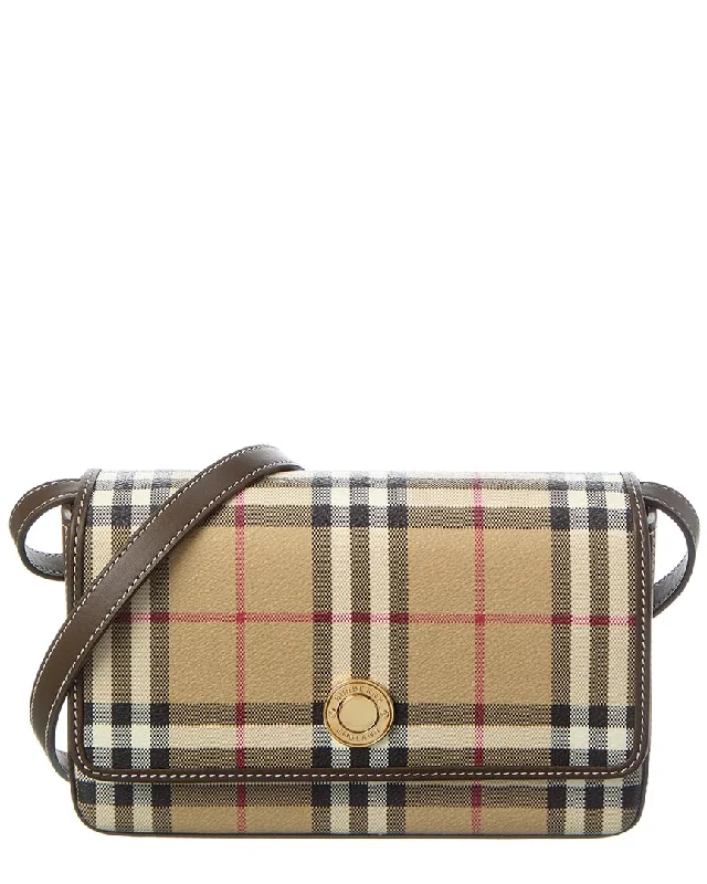 Handle bags with abstract art for uniqueness -Burberry Hampshire E-Canvas & Leather Shoulder Bag