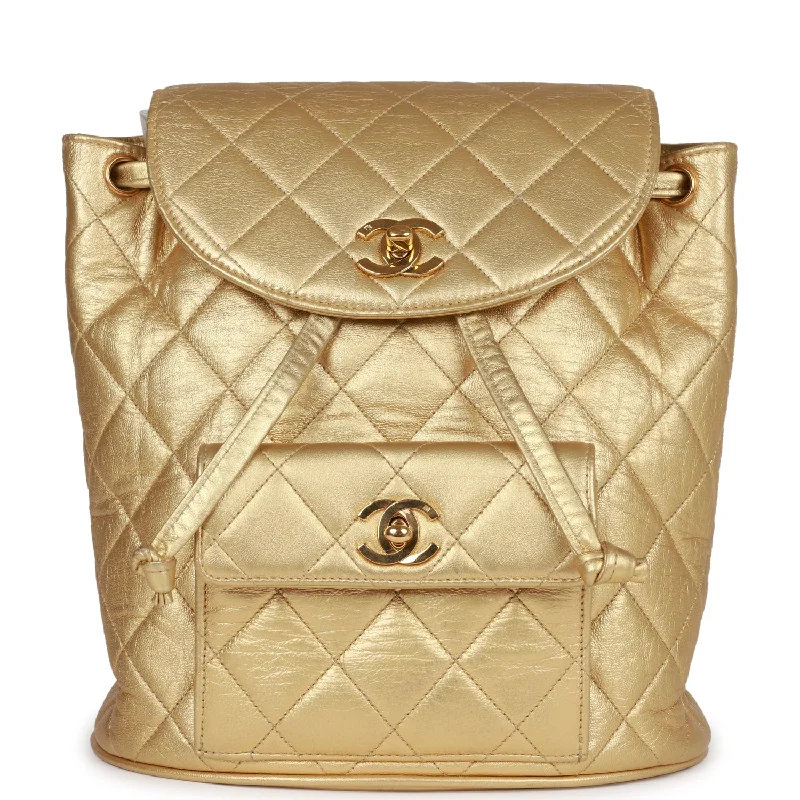 Roll-top backpack for versatile waterproof protection -Vintage Chanel Duma Backpack Gold Metallic Lambskin Gold Hardware