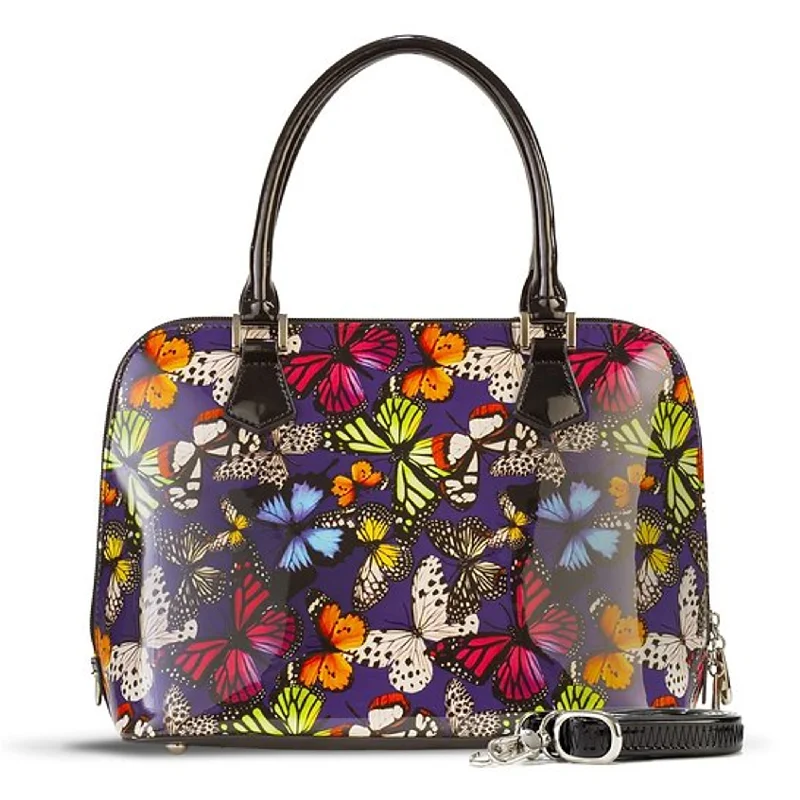 Handle bags with camouflage patterns for edge -Colorful Butterfly Print Leather Handbag