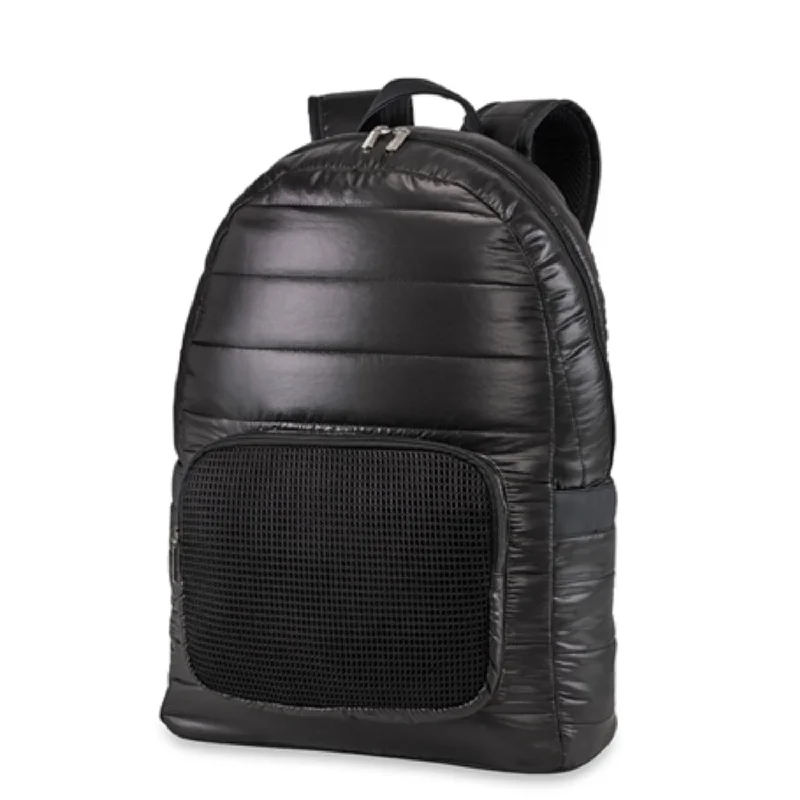 Fashion-forward backpack for bold street style -Diamond Stitch Puffer Backpack in Black Mesh Pocket