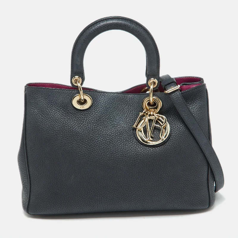 Handle bags with rustic leather for charm -Dior Black Leather Medium Diorissimo Shopper Tote..