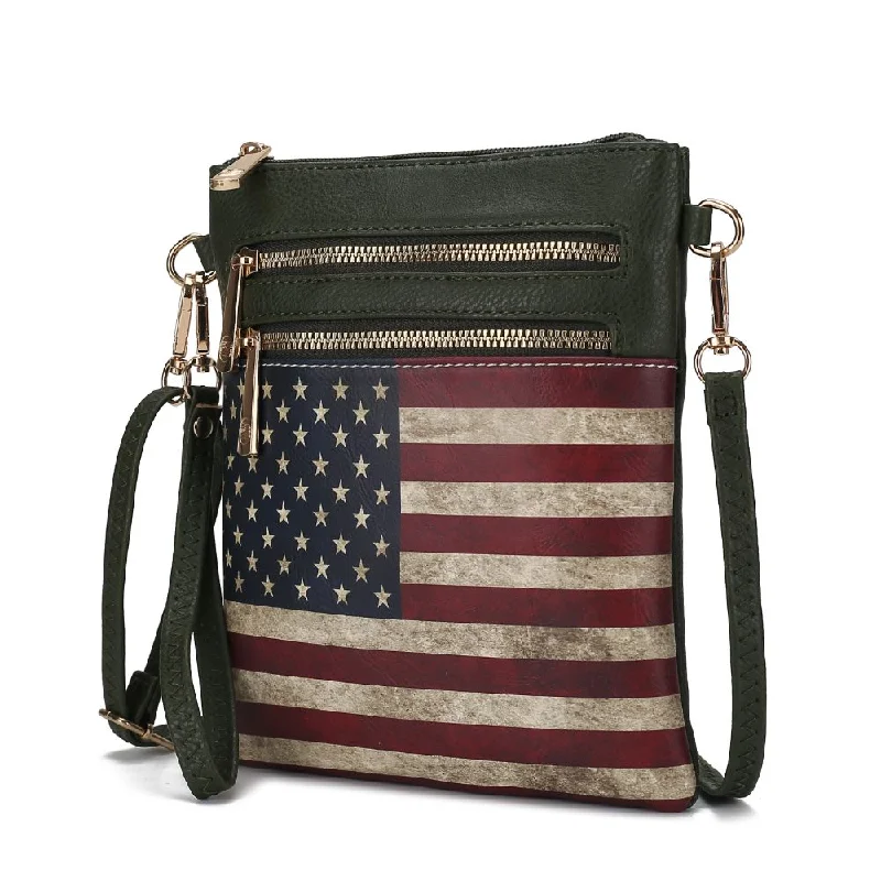 Handle bags with subtle embroidery for detail -Genesis Printed Flag Vegan Leather Women’s Crossbody Bag