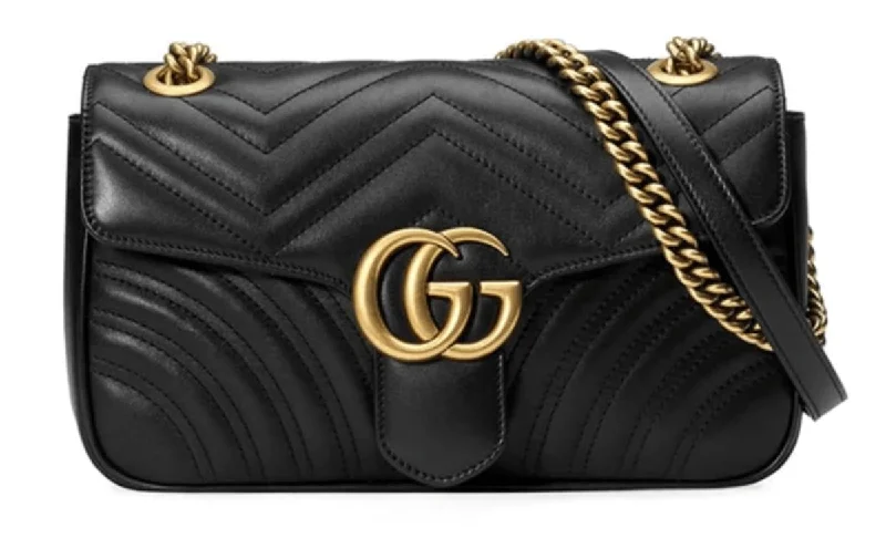 Handle bags with multi-color weaves for vibrancy -Gucci GG Marmont Small Black Leather Women's Shoulder Bag 443497 DTDIT 1000